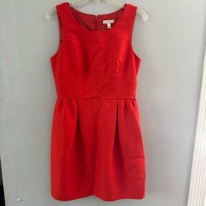 Women's J. Crew Red Dress Sz 6 Ponte Fit & Flare Pleated Sheath Sleeveless